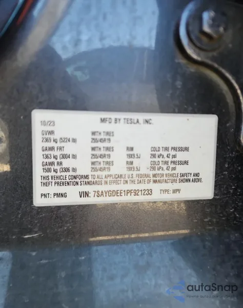 2023 Tesla Model Y из США, поврежденный, VIN 7SAYGDEE1PF921233